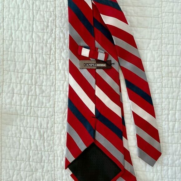 Campia Moda Red White Classic Striped Tie Silk NeckTie - Picture 3 of 4